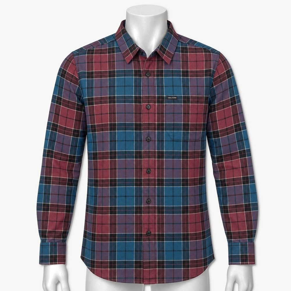 Volcom Caden Plaid Flannel Shirt - NWT Mens Medium Blue / Red Plaid - #49901-M7